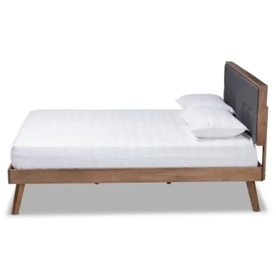 Alke Fabric Upholstered Walnut Finished Platform Bed - Baxton Studio image {1}