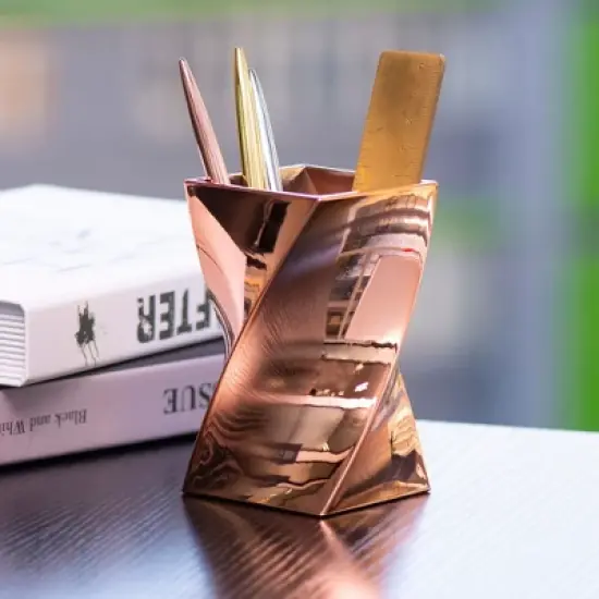Zodaca Rose Gold Wave Pen Pencil Ruler Stationery Holder Cup Office Desktop Organizer image {4}