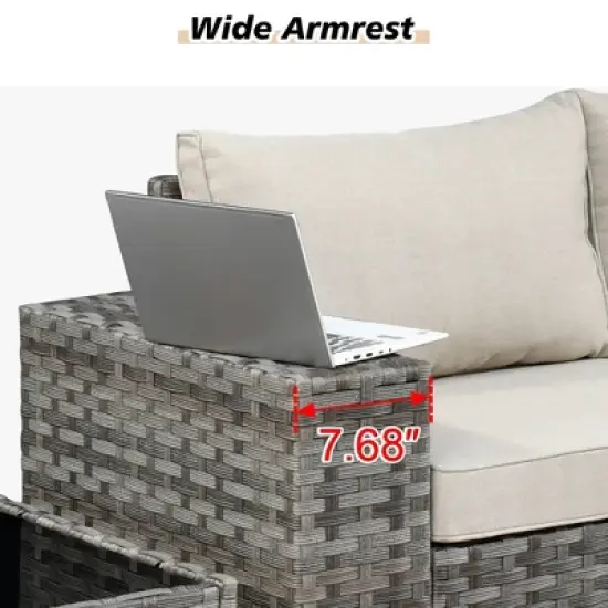Marlton 13pc Wicker Outdoor Patio Furniture Set Conversation Sofa Set with a Rectangle Fire Pit and Cushions image {2}