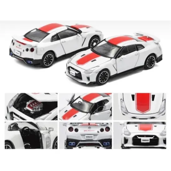 Nissan GT-R (RHD) Pearl White with Red Stripe "50th Anniversary Edition" Ltd Ed 1200 pcs 1/64 Diecast Model Car by Era Car image {1}