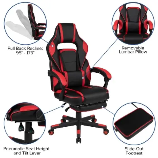 Flash Furniture Gaming Desk with Cup Holder/Headphone Hook/2 Wire Management Holes & Reclining Back/Arms Gaming Chair with Footrest image {4}