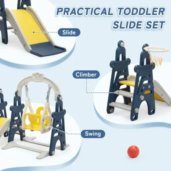 3-in-1 Kids Slide for Toddlers Slide and Swing Set,Indoor image {9}