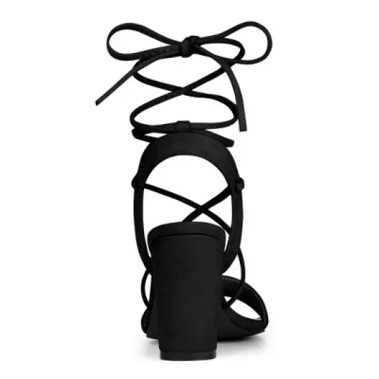 Allegra K Women's Lace Up Block High Heels Sandals image {3}