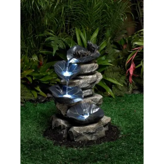 John Timberland Frog and Four Lily Pad Rustic Cascading Outdoor Floor Water Fountain with LED Light 21" for Yard Garden Patio Home Deck Porch Exterior image {5}