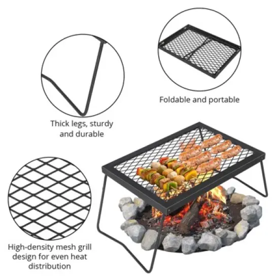 Folding Campfire Grill Heavy Duty Steel Mesh Grate, Portable Camping Grates Over Fire Pit, Grilling Rack for Outdoor Open Flame Cooking image {3}