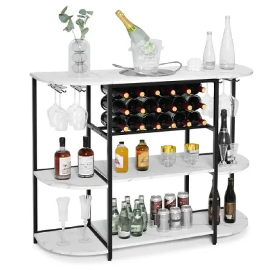 Tangkula Wine Rack Table Coffee Bar Cabinet Freestanding Liquor Stand Glass Holder image {6}