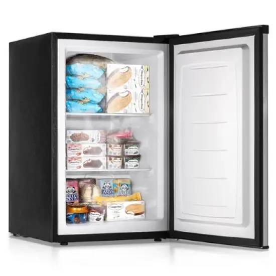 Simzlife 1.1/2.1/3.0 cu. ft. Upright Freezer, Mini Dorm Freezer with Reversible Single Door, Temperature Control, 2 Shelves, Low Noise, Black/Silver image {7}