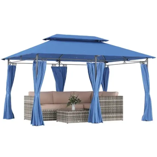 Outsunny&nbsp;10'&nbsp;x&nbsp;13' Patio Gazebo, Double Roof Outdoor Gazebo with Curtains and Metal Frame for Garden, Lawn, Backyard and Deck, Dark Blue image {6}