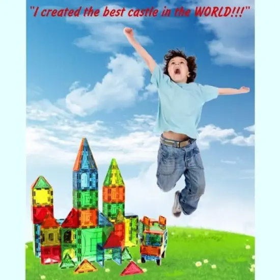 Mag Genius - 141 pieces Larger Set Geometrical Shaped Colorful and Transparent Magnetic Building Tiles - 4D Shapes image {3}