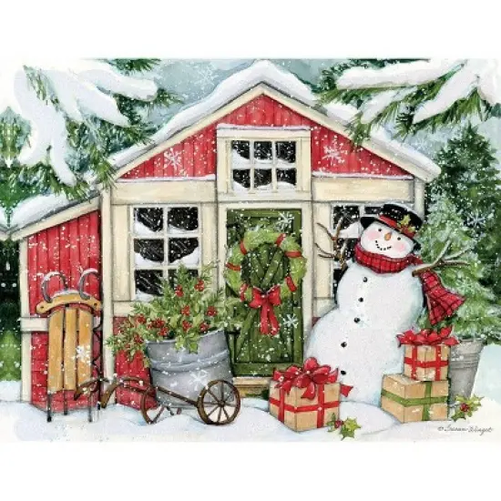 LANG 18ct Snowman Farmhouse Boxed Holiday Greeting Card Pack image {1}
