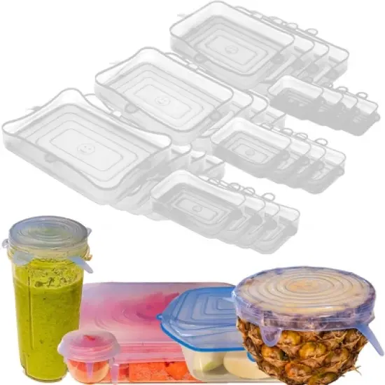 5 Star Super Deals Silicone Stretch Food Lids 6 Rectangular Pack - Reusable Leak Proof Containers Covers for Food Storage & Containers image {11}