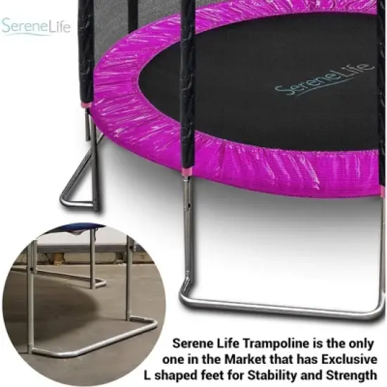 SereneLife 10ft Outdoor Trampoline with Enclosure Safety Net SLTRA10PNK image {7}