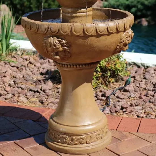 Sunnydaze 41"H Electric Fiberglass and Resin 2-Tier Lion Head Outdoor Water Fountain image {5}