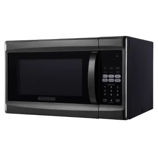 BLACK+DECKER 1.3 cu ft 1000 Watt Microwave Oven - Black Stainless Steel: Countertop, 6 Programs, Turntable image {3}