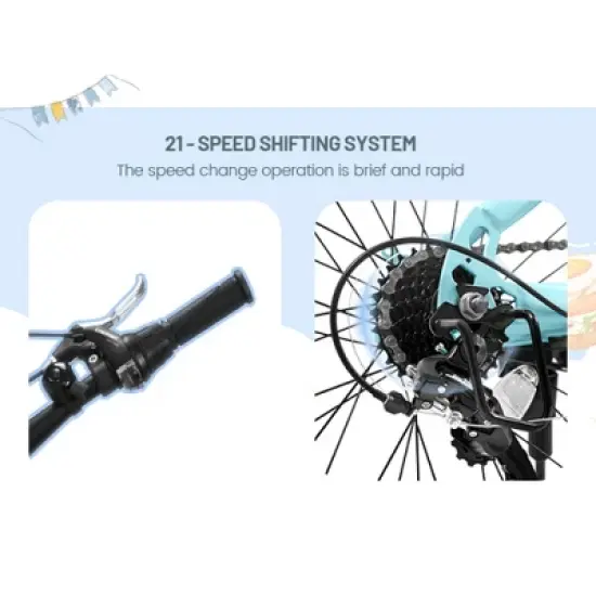 YONWAY 20" Children's Bicycle, Shock Absorbing Front Fork, 21 - Speed, V - brakes,Mountain Tire, Boys and Girls Kids Bike for Outdoor Adventure image {7}