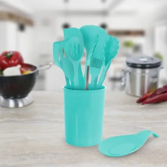 MegaChef Light Teal Silicone Cooking Utensils, Set of 12 image {4}