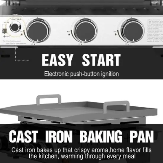 RW FLAME 3-Burner Portable Propane Griddle, 25" 304 Stainless Steel Tabletop Gas Grill, 24,000 BTU for Camping, RVs, Outdoor BBQ image {3}