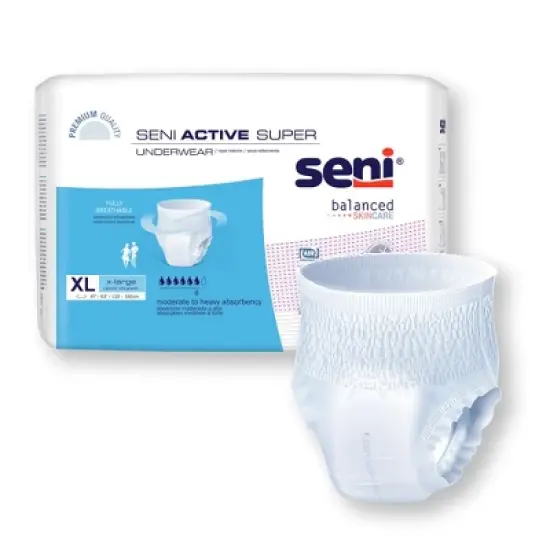 Seni Active Super Disposable Underwear Pull On with Tear Away Seams X-Large, S-XL14-AS1, Moderate to Heavy image {1}