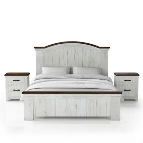 3pc Willow Rustic Bedroom Set with 2 Nightstands Distressed White/Walnut - HOMES: Inside + Out image {9}