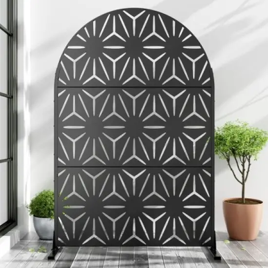 PexFix 72" H x 47" W Arched Outdoor Metal Privacy Screen Freestanding Garden Fence for Deck Patio Balcony Decor Privacy Panels Black with Star Pattern image {7}
