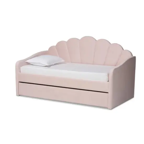 Timila Velvet Fabric Upholstered Daybed with Trundle Light Pink - Baxton Studio image {13}