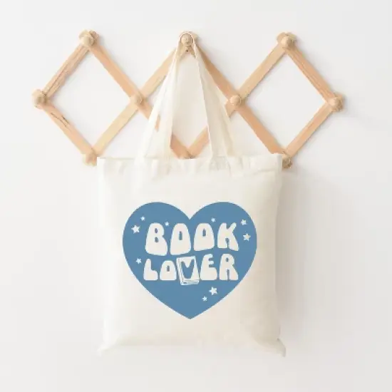 City Creek Prints Book Lover Blue Heart Canvas Tote Bag - 15x16 - Natural image {1}