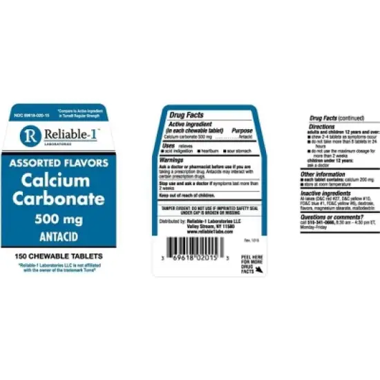 Reliable 1 - Calcium Carbonate Antacid Supplement, Chewable Tablets 500mg, 150 Count image {1}