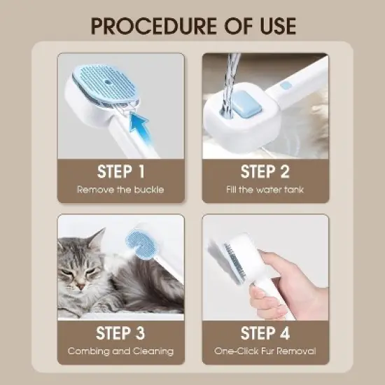 BABYYER Cat Steam Brush，3 In 1 combs for indoor cats，pet steam brush for shedding,Dog shedding for Long and Short Hair Dogs and Cats Pet Grooming image {6}