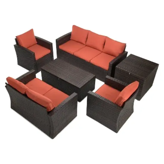 6pc Wicker Outdoor Conversation Set - Orange - EDYO LIVING image {2}
