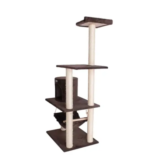 GleePet GP78590223 59-Inch Real Wood Cat Tree In Coffee Brown With Condo And Hammock image {5}