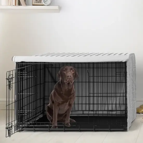 Sweet Jojo Designs Dog Crate Kennel Cover 42in. Stripe White and Grey image {1}