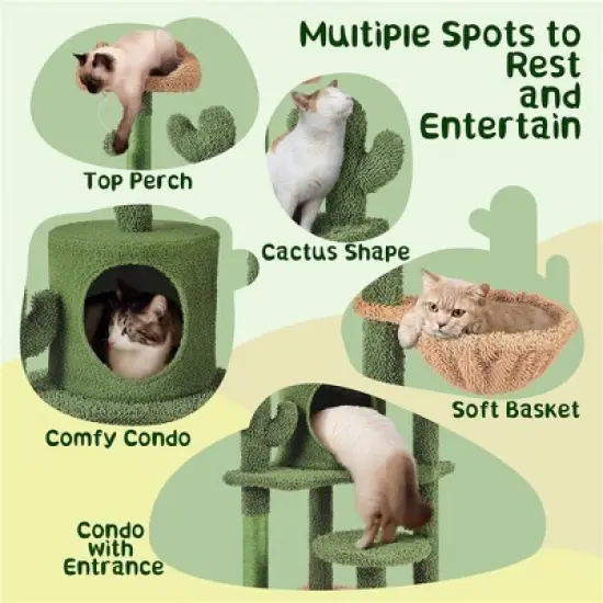Yaheetech 53''H Cat Cactus Tree Condo Kitten Tree Towe with Padded PerchGreen/Brown image {3}