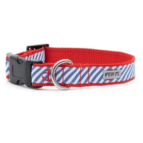 The Worthy Dog Navy Stripe Anchors Dog Collar image {4}