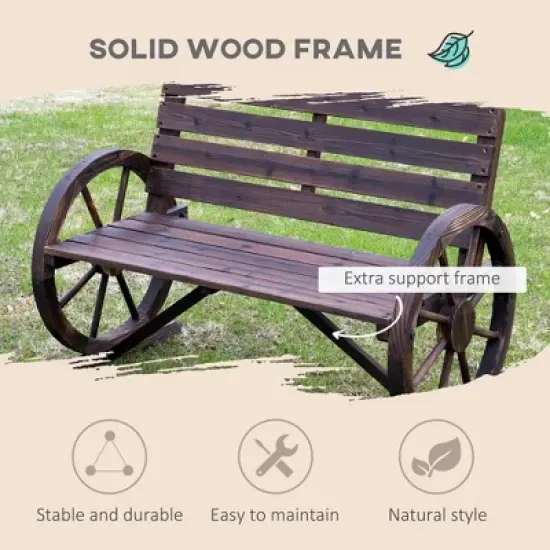 LOVMOR Outsunny 41" Wooden Wagon Wheel Bench image {1}