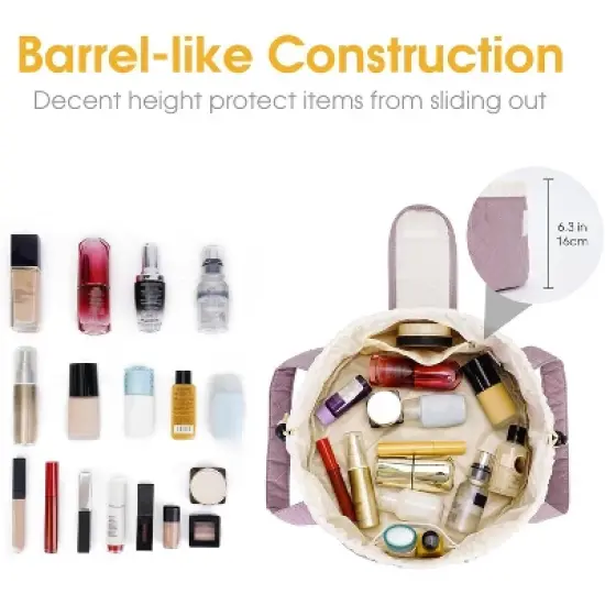 Narwey Barrel Drawstring Makeup Bag Large Cosmetic Bag Make up Bags image {1}