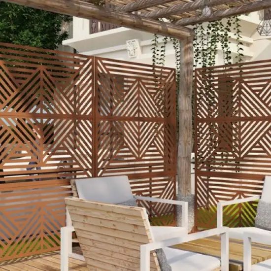 Dovelina Metal Outdoor Privacy Screen Freestanding Garden Privacy Screen - 72"x47", Brown, Zodiac image {1}