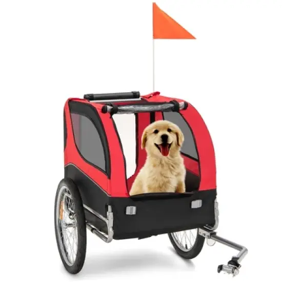 Costway Dog Bike Trailer Foldable Pet Cart with 3 Entrances  for Travel Grey/Red/Blue image {9}