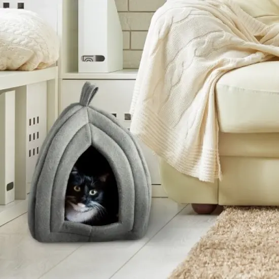 Cat House - Indoor Bed with Removable Foam Cushion - Pet Tent for Puppies, Rabbits, Guinea Pigs, Hedgehogs, and Other Small Animals by PETMAKER (Gray) image {3}