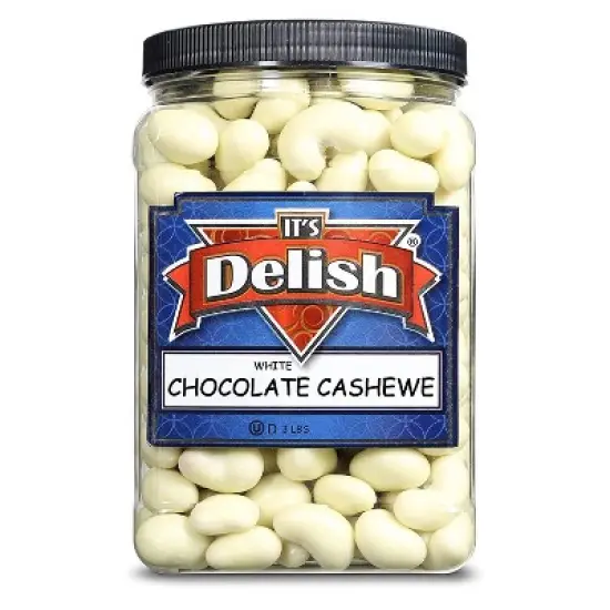 White Chocolate Covered Cashews by It's Delish, 3 LBS Jumbo Container image {1}