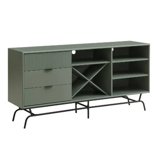 miBasics Heath 60" Modern Buffet with Wine Cabinet Sage Green: Freestanding Storage, 4 Shelves, 3 Drawers image {13}