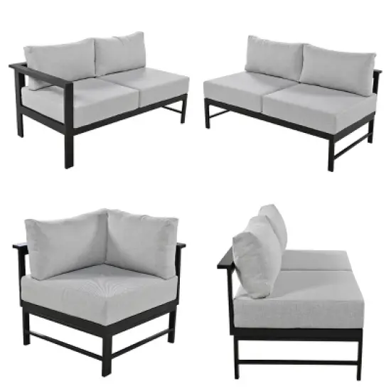 Outdoor U-Shaped Sectional Sofa for Garden, 6-Seat Sofa Set with Corner Sofa, Sofa with Aluminum Frame and Polyspun Cushions&ndash;Cuddlewood image {5}