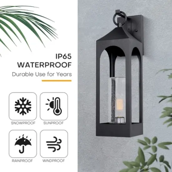 LamQee 20.87 inch Large Outdoor Wall Lights with Seeded Glass Modern Outdoor Wall Lantern Sconces with Dusk to Dawn Sensor image {2}