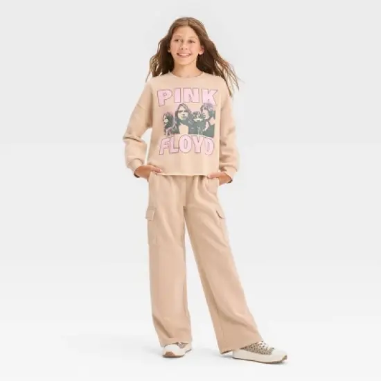 Girls' 'Pink Floyd' Fleece Cropped Crewneck Sweatshirt - art class&trade; Beige image {2}