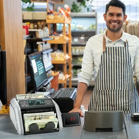 VEVOR Money Counter Machine, Bill Counter with UV, MG, IR and DD Counterfeit Detection, USD & EUR Cash Counting Machine with Large LCD image {1}