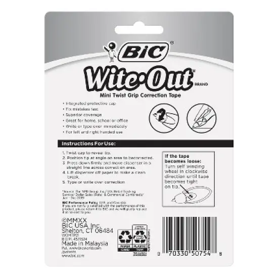 Bic Wite-Out Mini Twist Correction Tape Non-Refillable 1/5" x 314" 2/Pack WOMTP21 image {7}