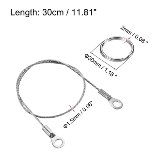 Unique Bargains Stainless Steel Retractable Thin Lanyard Cables with Key Rings 10 Pcs image {1}