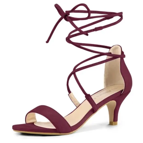 Allegra K Women's Kitten Heel Lace Up Open Toe Sandals image {9}