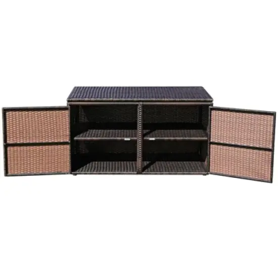 WELLFOR 88gal Outdoor Patio Garden Rattan Storage Box Brown image {10}