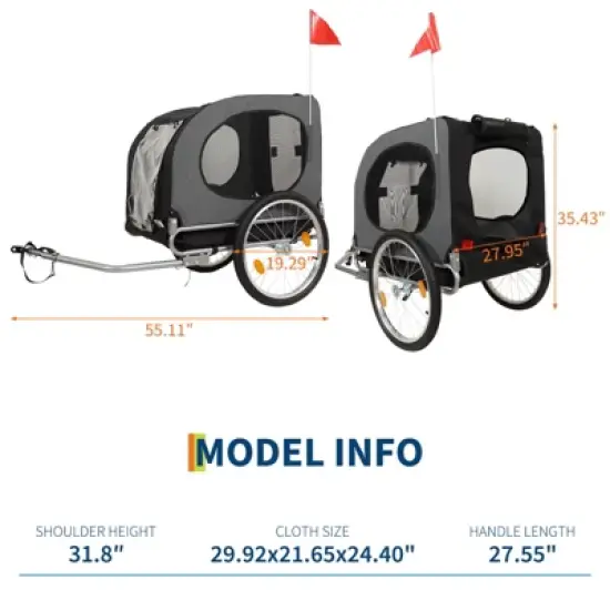 Dog Bike Trailer - 88LBS Dog Cart for Bicycle, Pet Carrier for Small / Medium Pets, Easy Folding Frame, Quick Release Wheel, Washable Non-Slip Lining image {1}