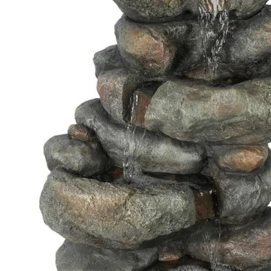 LuxenHome 33.5" H Gray Resin Cascading Rock Outdoor Fountain image {4}